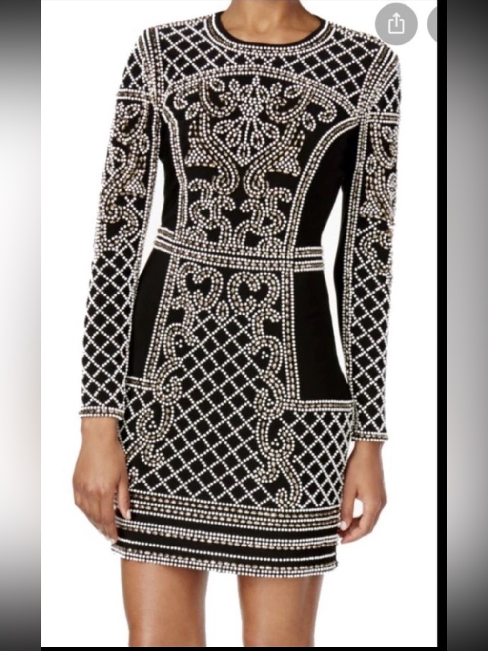 Xscape Women’s Beaded Long Sleeves Sheath Short Dress Size 10 Black